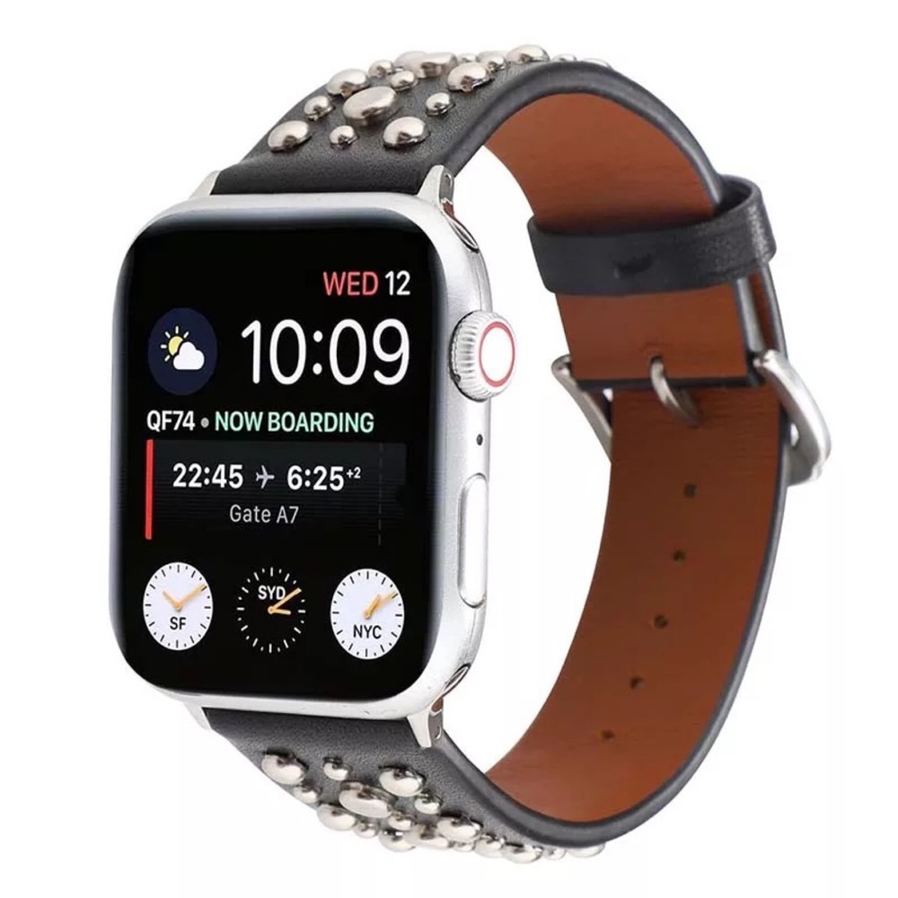 Black Studded Leather Punk Rock Apple Watchband